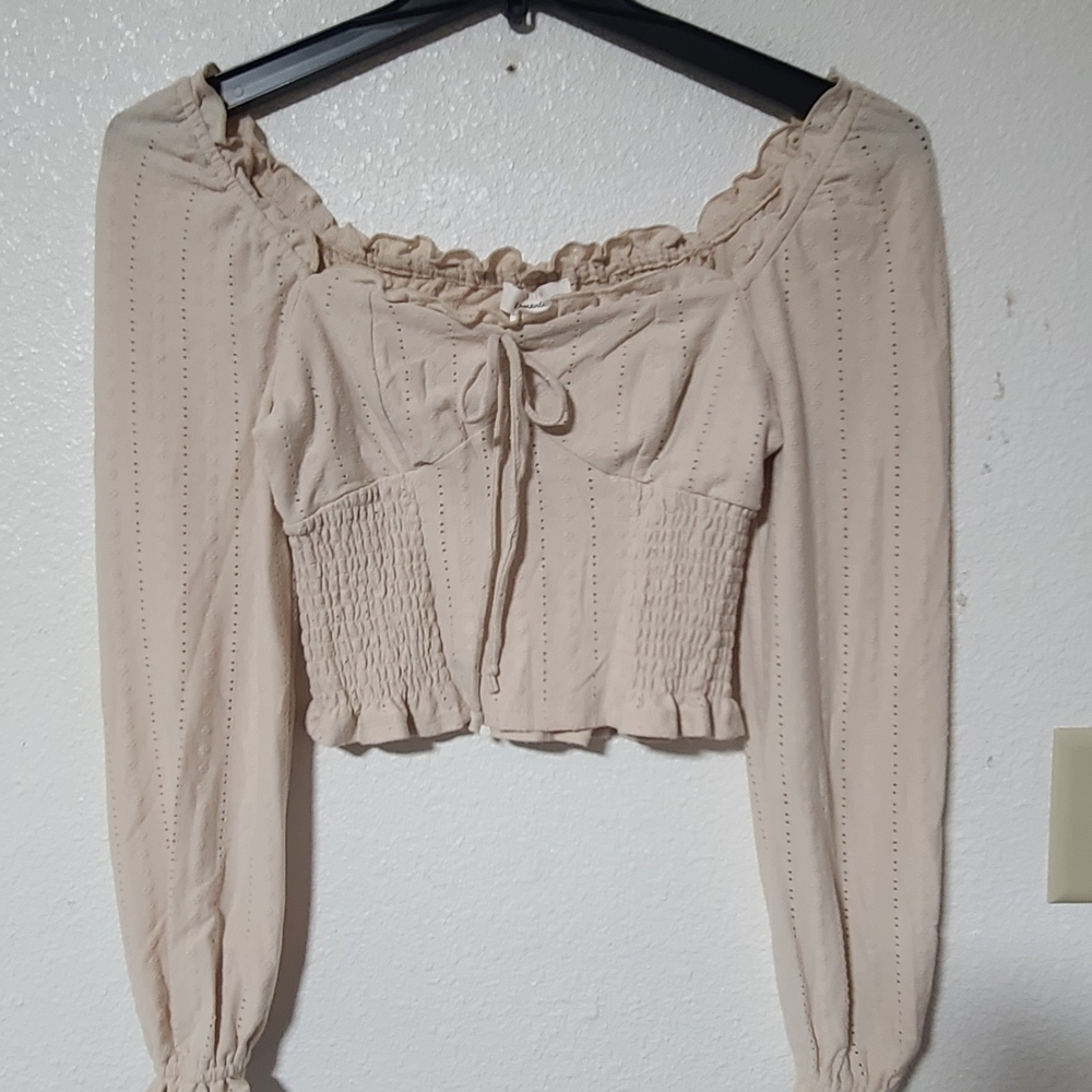 URBAN Romantics Cream Eyelet Smocked Peasant Crop Top